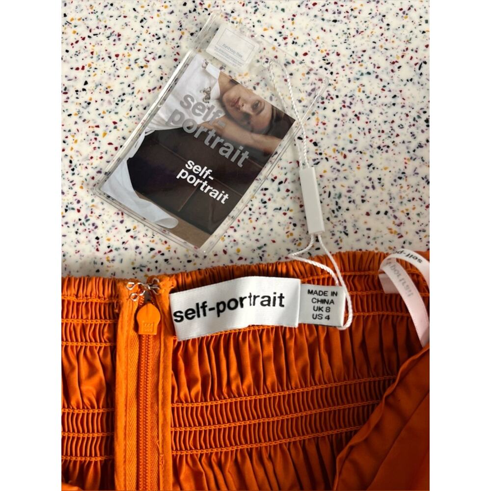 Self-Portrait NWT Burnt Orange Off The Shoulder Ruched Mini Dress Womens Size 4 - Picture 6 of 14